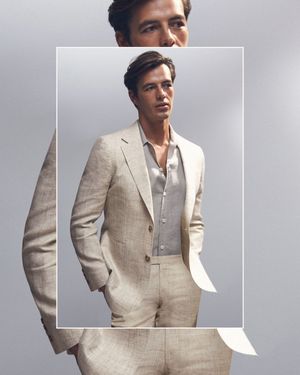 Collage of best wedding suits for men, including groom suit from Reiss
