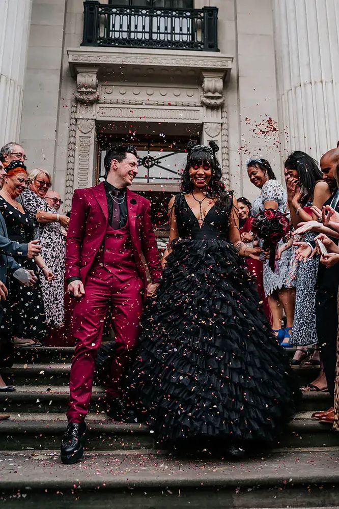 Black ruffled alternative wedding dress idea