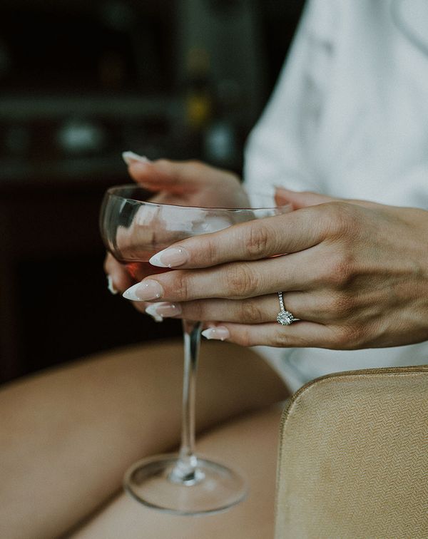 French tip engagement nails with pearls