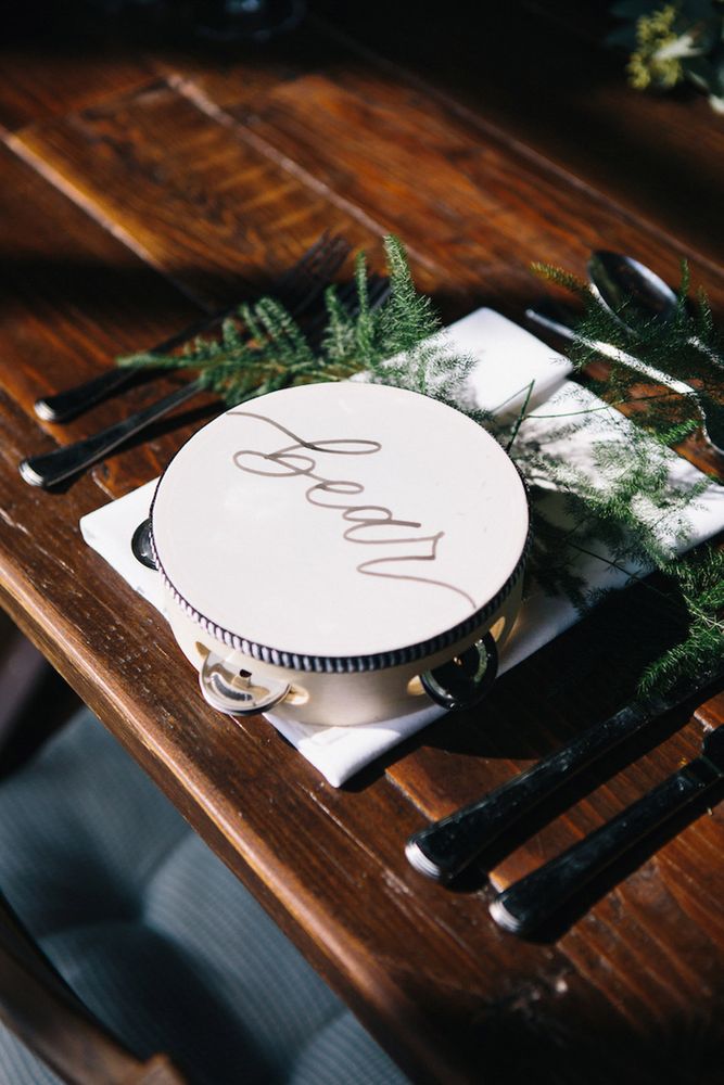 Personalised tambourine name place and wedding favour 