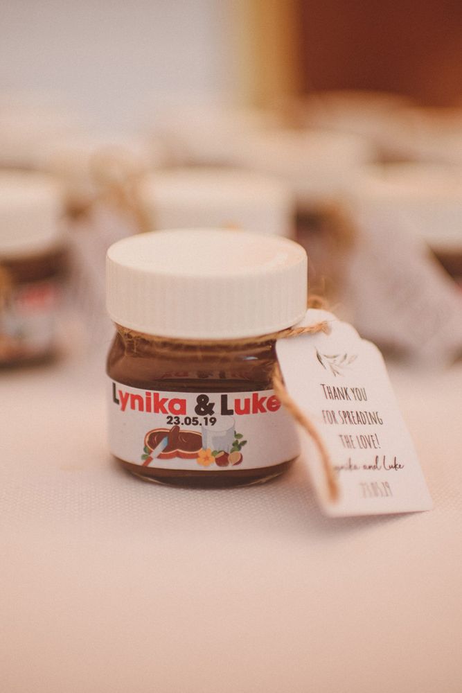 Personalised miniature jar of Nutella for wedding guests 