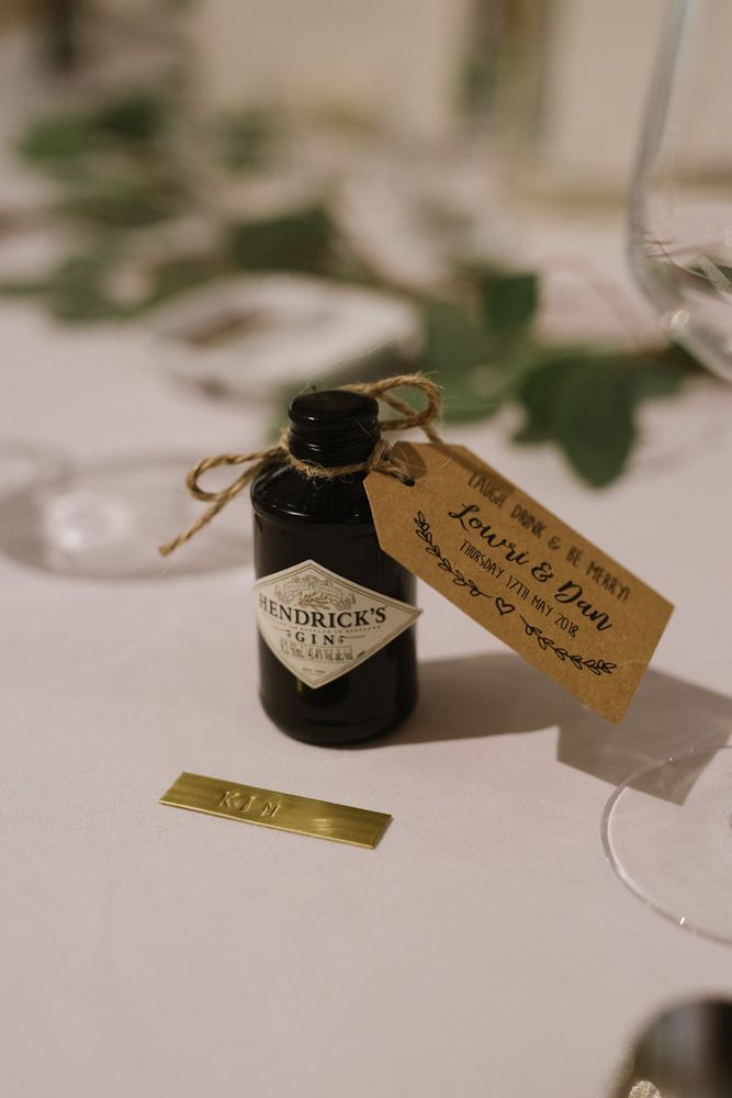 Mini bottle of Hendrick's gin for the wedding favours