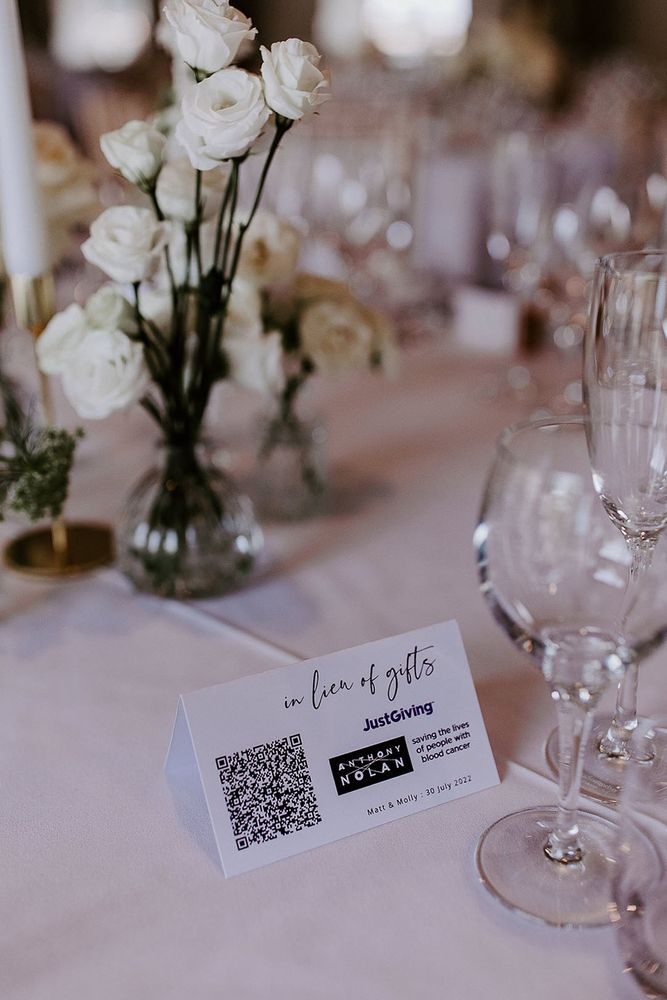 Black and white wedding favour charity donation 