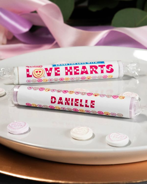 Personalised Giant Love Hearts sweet wedding favour from Swizzels for gifting or place names