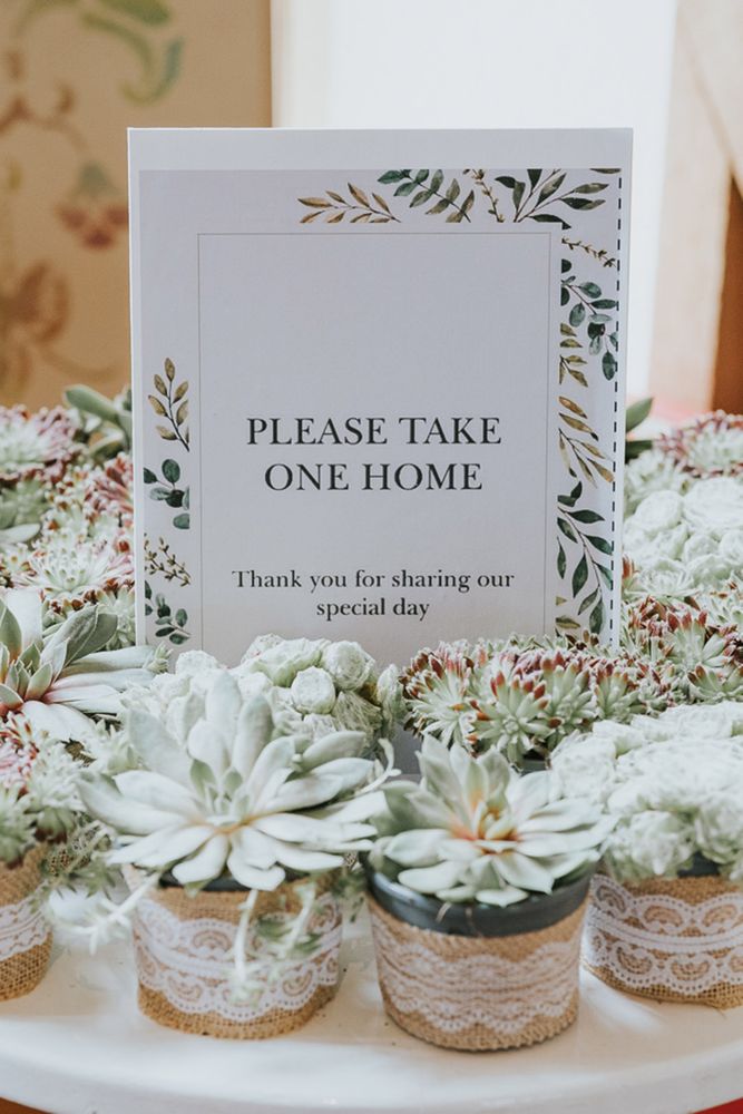 Wedding sign asking guests to take home a succulent wedding plant for their favour