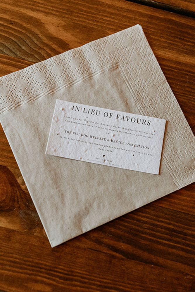 Wedding favour alternative giving to charity of the couple's choosing 
