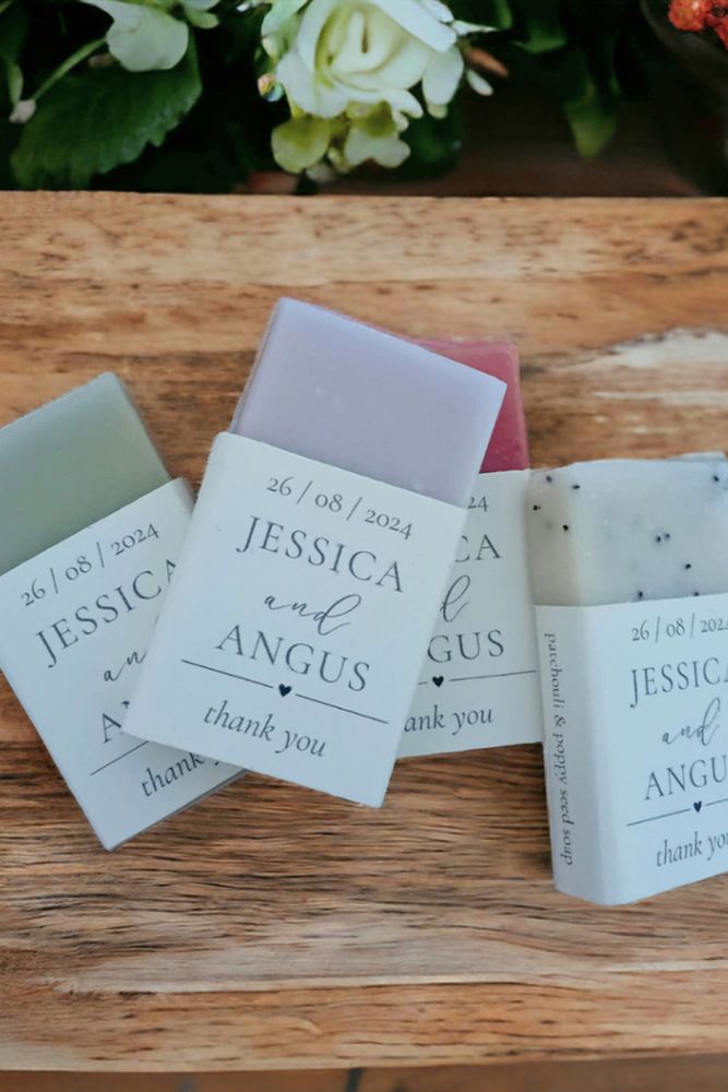 Colourful soap wedding favours with personalised detail by Wildmoor